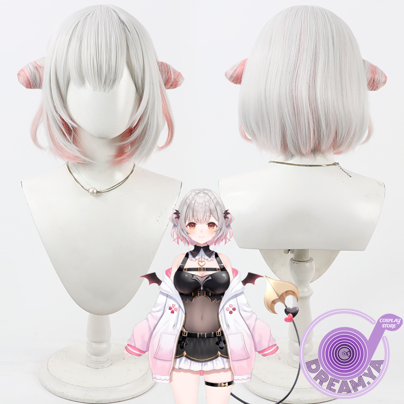 Synthetic Wigs - Suou Patra コスプレウィッグ Vtuber グレーピンク ショート耐熱人工毛