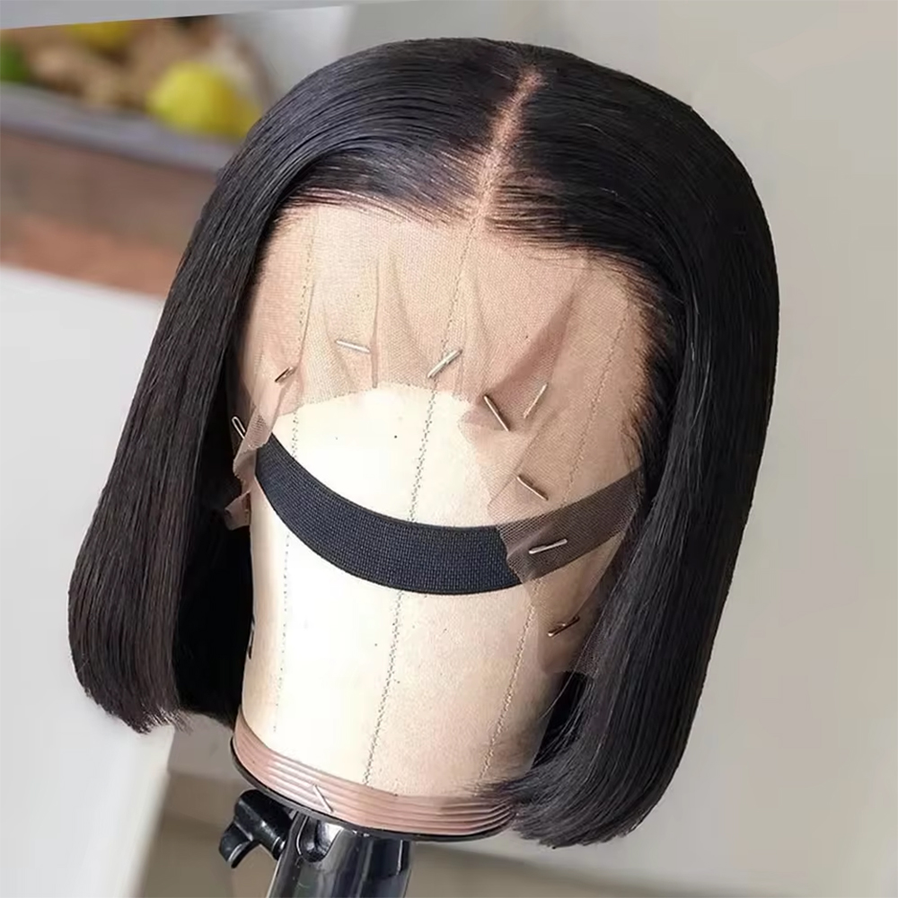 Glueless Wear And Go Human Hair Wig - ベトナム産ボーンストレートブレイドバージンフロントウィッグプレプラッキング済み人毛グルーレスショートボブウィッグ13x6 HDレースフロントウィッグ