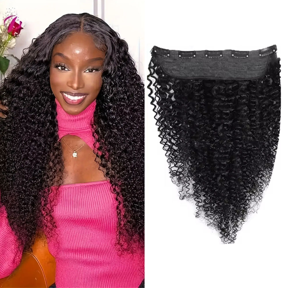 Seamless Clip In Hair Extensions Human Hair - ワンピースヘアエクステ用クリップ1個、ナチュラルで縮れのあるレミー人毛、黒人女性向けの目立たないシームレスクリップ