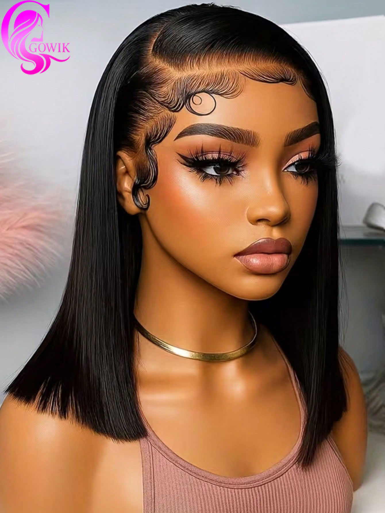 Pre Parted 13X4 Lace Front Bob Wig - ゴウィック 250%高密度 13x4 レースフロントウィッグ シルキーストレート人毛 4x4