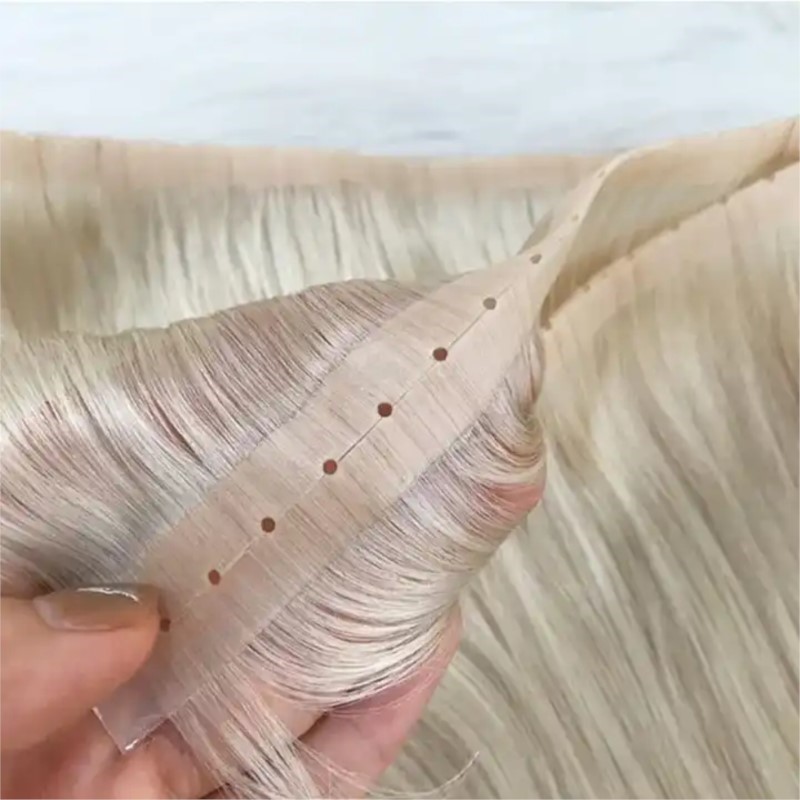Invisible Tape In Extensions Real Hair - 穴の開いた目に見えないPU横糸,人間の髪の毛,ツインタブ,注入された長いテープ,平らな横糸,接着剤なし,マイクロリンク,エクステンション