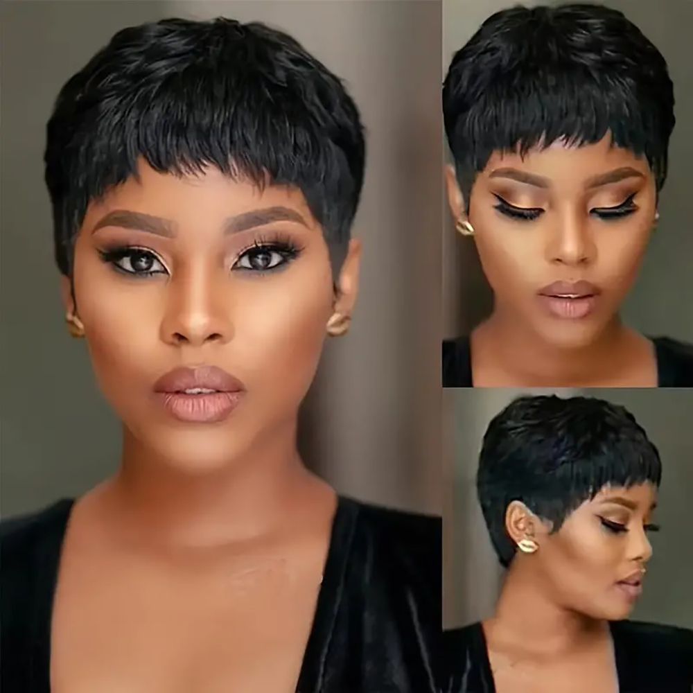 Short Pixie Cut Wig Human Hair Cheap - ショートストレート人毛ウィッグ ナチュラルカラー ブラジリアンレミーヘア ピクシーカットウィッグ 格安人毛マシンメイドウィッグ 黒人女性向け