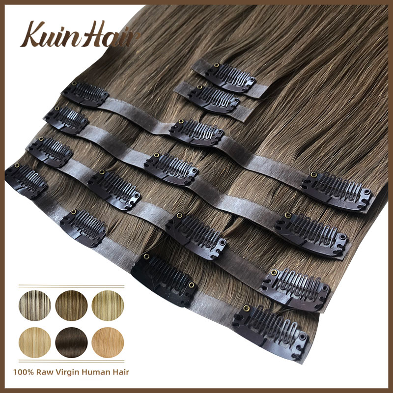 Seamless Clip In Hair Extensions Human Hair - ストレート目に見えない PU クリップ全頭ヘアエクステンション 100% 本物の人毛ブラジルバージンかつら 6