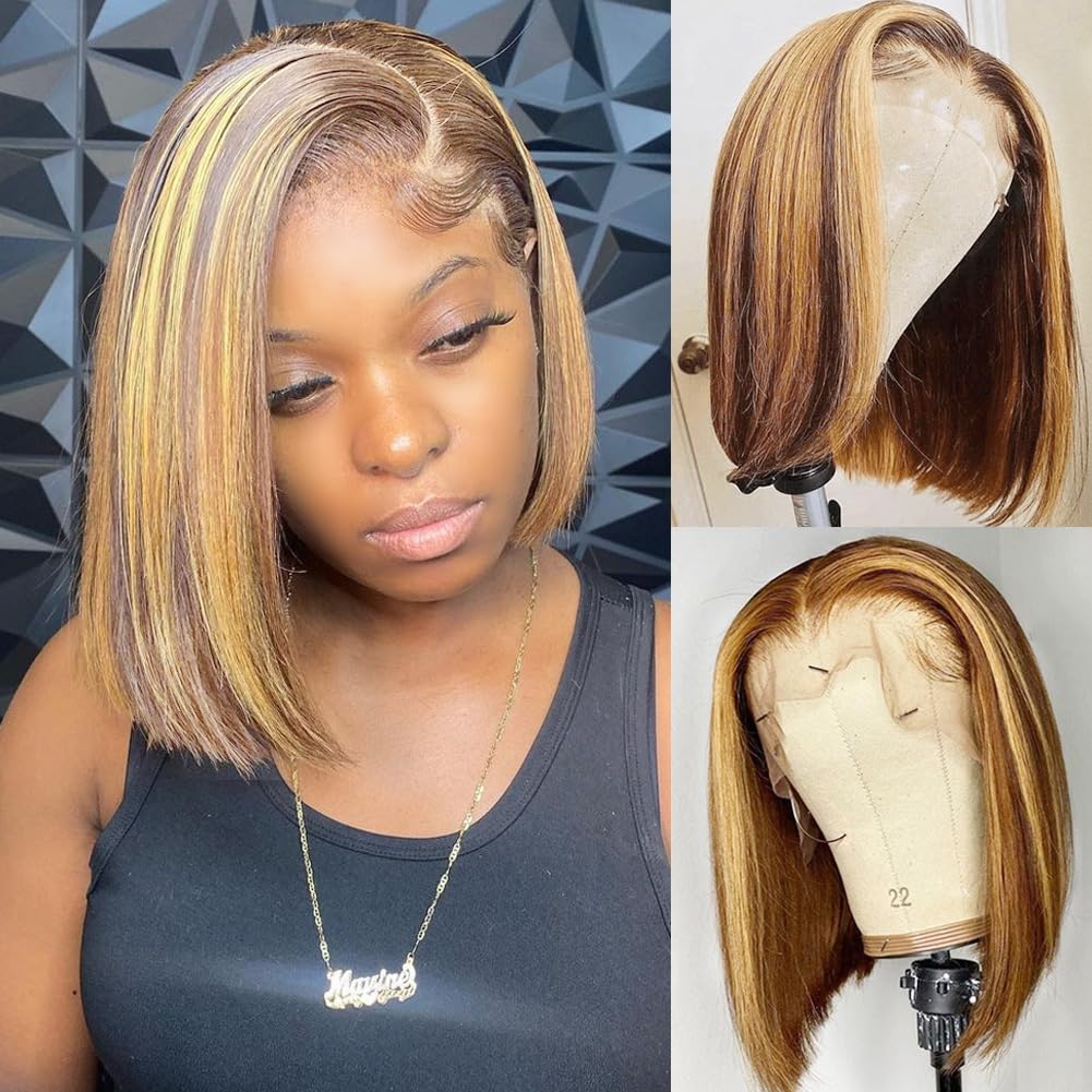 Pre Parted 13X4 Lace Front Bob Wig - ボブウィッグ 人毛 13x4 HDレースフロント ショートストレート レースフロントボブウィッグ