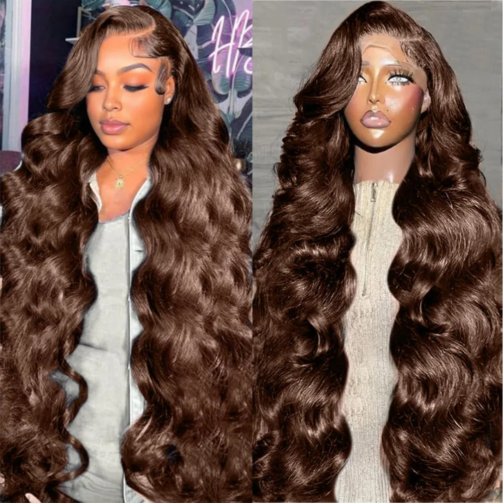Hd Lace Frontal Wig Human Hair Pre Plucked - チョコレート # 4ボディウェーブウィッグ 220%密度 レミーヘア 13x4