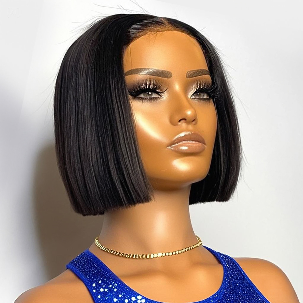 Glueless Wear And Go Human Hair Wig - 250%高密度ストレートショートボブウィッグ 13x4 13x6 HDレースフロントブラジリアンレミー人毛グルーレス既製品プレプラッキング済み黒人女性向け