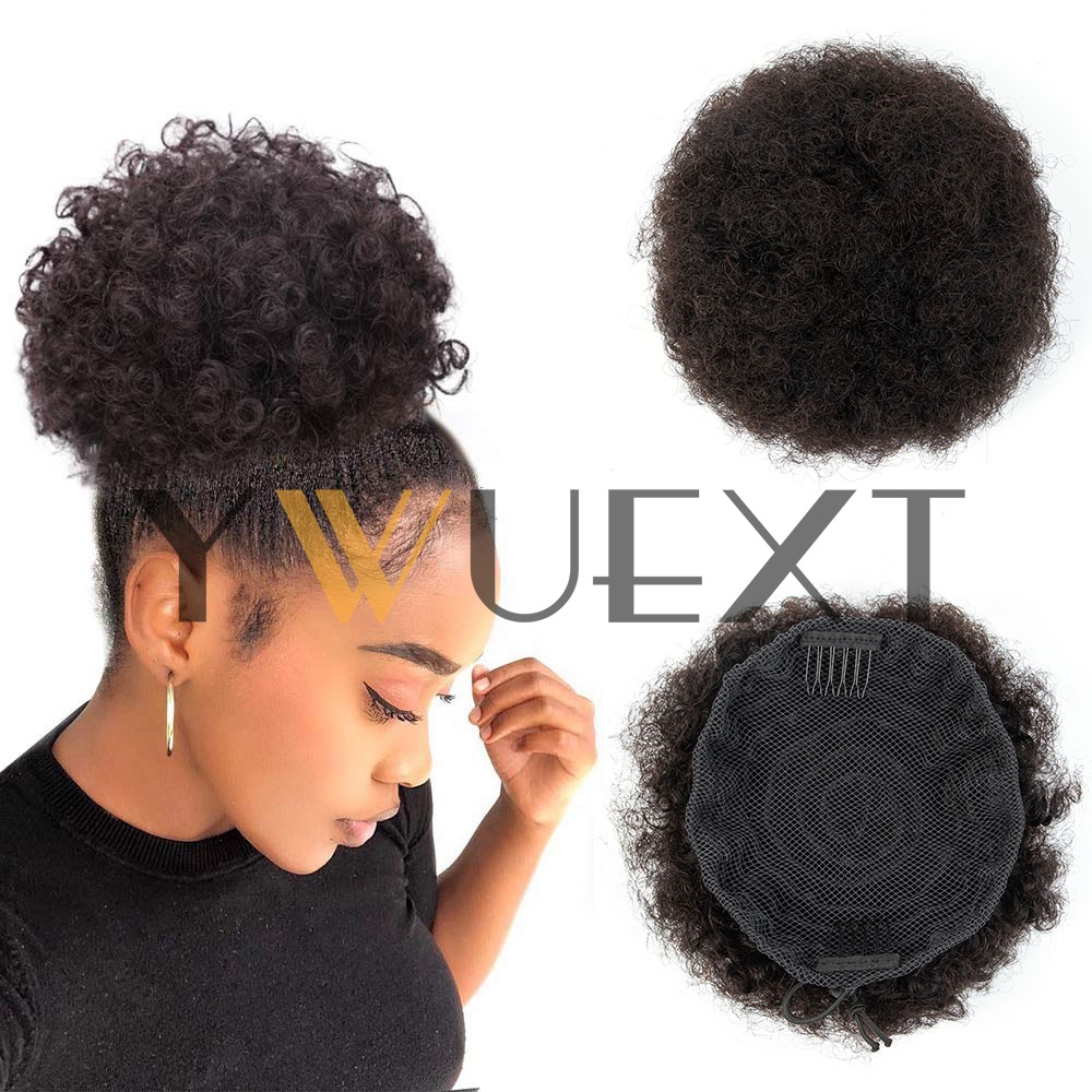 Drawstring Afro Curly Puff Ponytail - アフロパフポニーテール 4～6インチ人毛パフポニーテールヘアエクステンション クリップ式縮れ毛ドローストリングカーリーポニーテールバン 耐久性のある自然で柔らかく滑らかなヘアピース キンキーカーリーバンヘアクリップ ドローストリングカーリーポニーテールバン