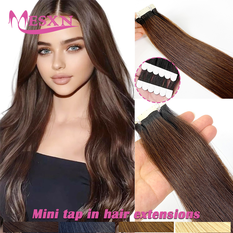 Invisible Tape In Extensions Real Hair - ミニテープ式人毛エクステ 本物の自然な髪の毛エクステ ストレート 16インチ～26インチ 黒 茶色