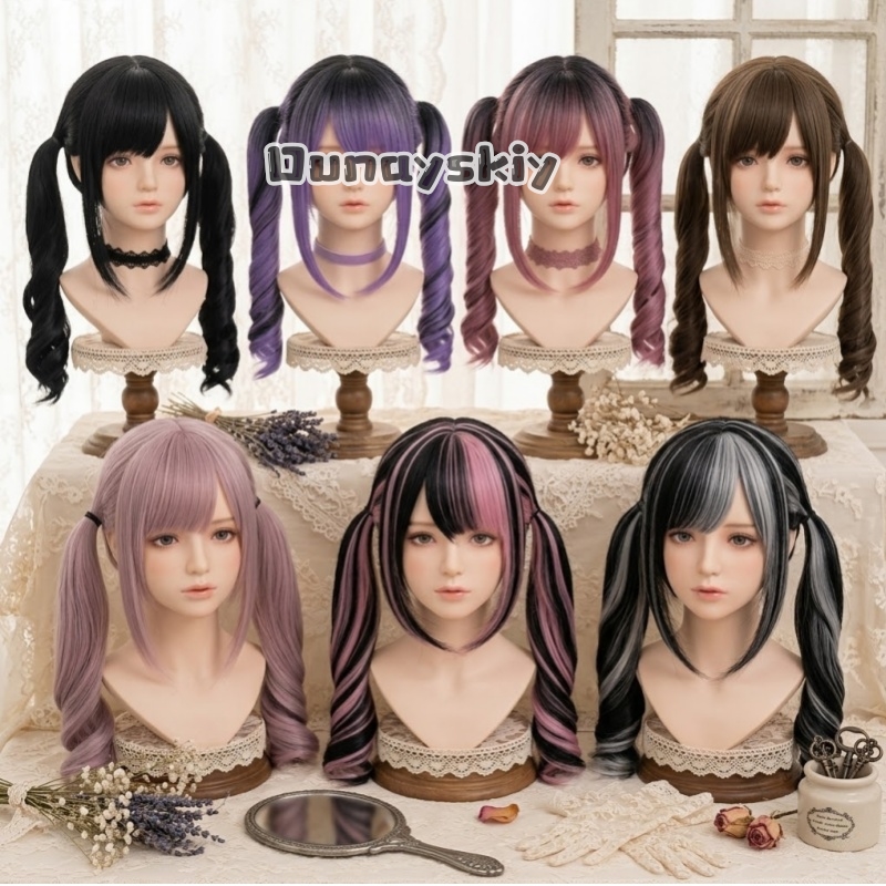 Hair Bundles - コスプレ Jirai Kei ハロウィンパーティーピンクから黒のグラデーション合成ウィッグダブルポニーテールヘアかわいい小道具女性アニメミサミサ