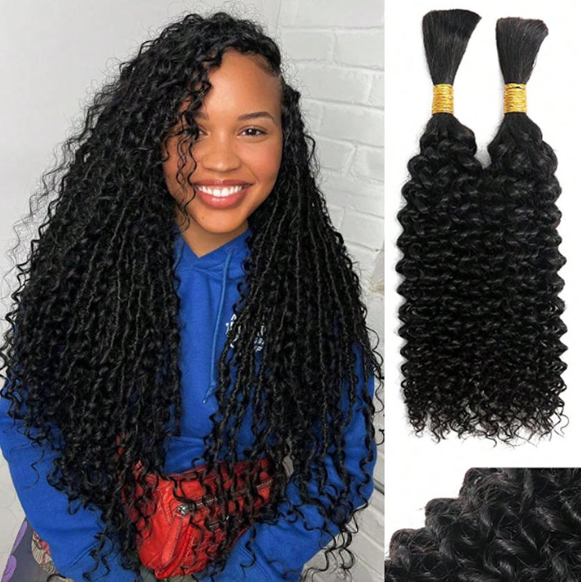 Water Wave Bulk Human Hair For Braiding - ウェフトなし人毛ブレイディングヘア、ディープウェーブ、ウォーターウェーブ、カーリー人毛エクステンション、ボヘミアンボホブレイズ用、2束セット