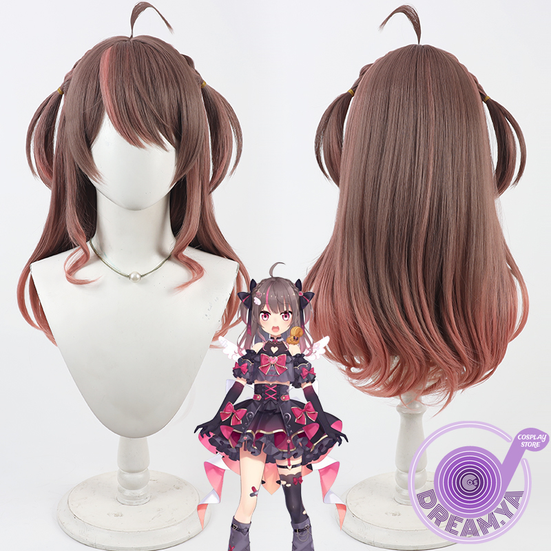 Synthetic Wigs - 夏色祭りコスプレウィッグ Vtuber ブラウンピンク人工毛耐熱ハロウィンロールプレイカーニバルパーティー + 無料ウィッグキャップ