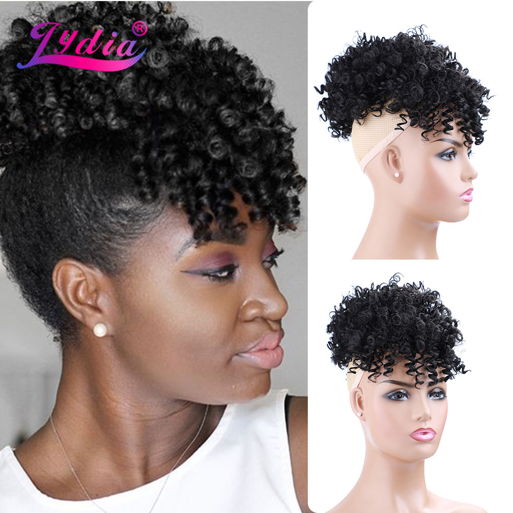 Drawstring Afro Curly Puff Ponytail - リディア巾着合成ハイパフアフロ変態カーリーポニーテール前髪ショートワープおだんごシニヨンクリップでかつらエクステンション 140 グラム