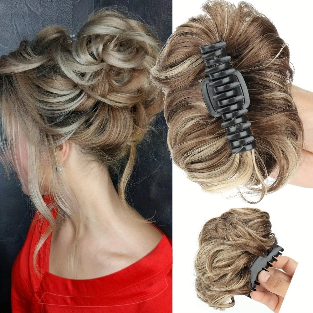 Claw Clip Messy Bun Hair Piece - オンメッシーヘアバンヘアバン爪クリップヘアピース合成波状ヘアウィッグヘアクリップヘアエクステンションシニヨンヘアピース