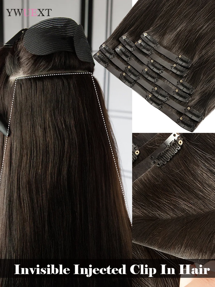 見えないクリップ式ヘアエクステ 100%人毛 7ピースセット - Seamless Clip In Hair Extensions Human Hair のレビューと価格