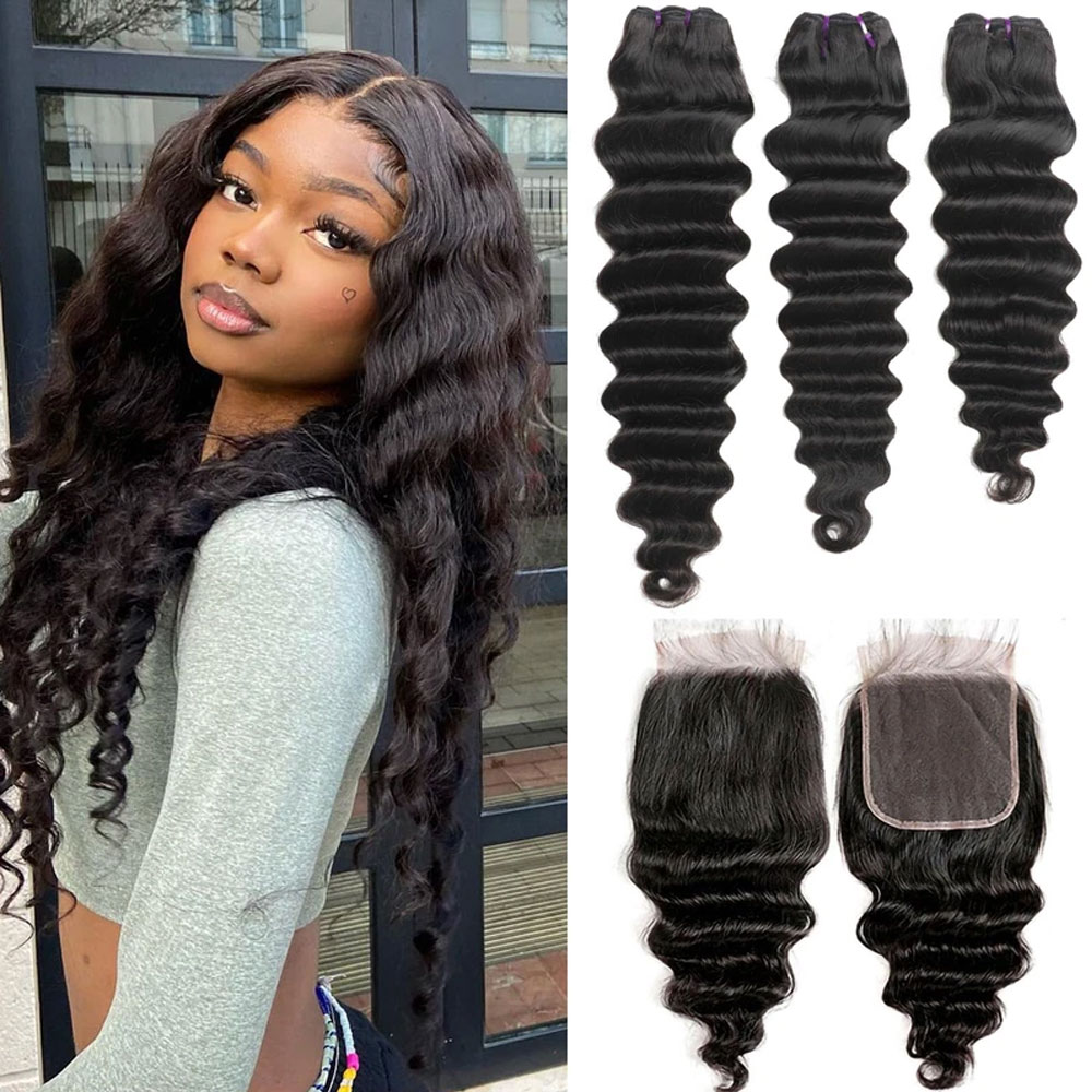 ルーズディープウェーブヘアバンドル（クロージャー付き）5x5 - Deep Wave 3 Bundles With Closure のレビューと価格