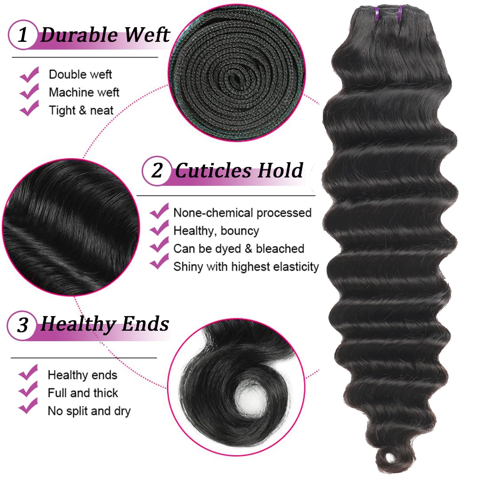ルーズディープウェーブヘアバンドル（クロージャー付き）5x5 - Deep Wave 3 Bundles With Closure のレビューと価格
