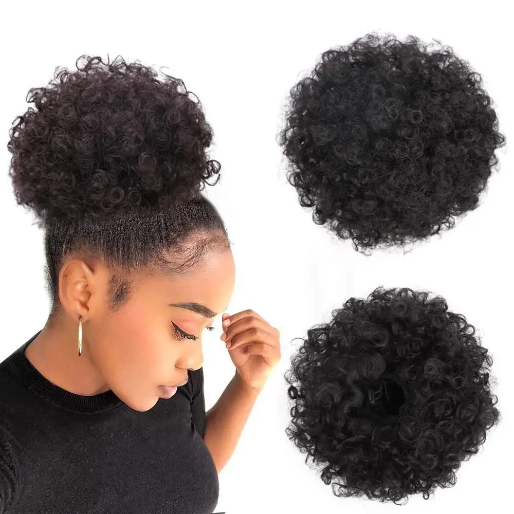 黒人女性のためのFafroパフ巾着ポニーテールエクステンショ - Drawstring Afro Curly Puff Ponytail のレビューと価格