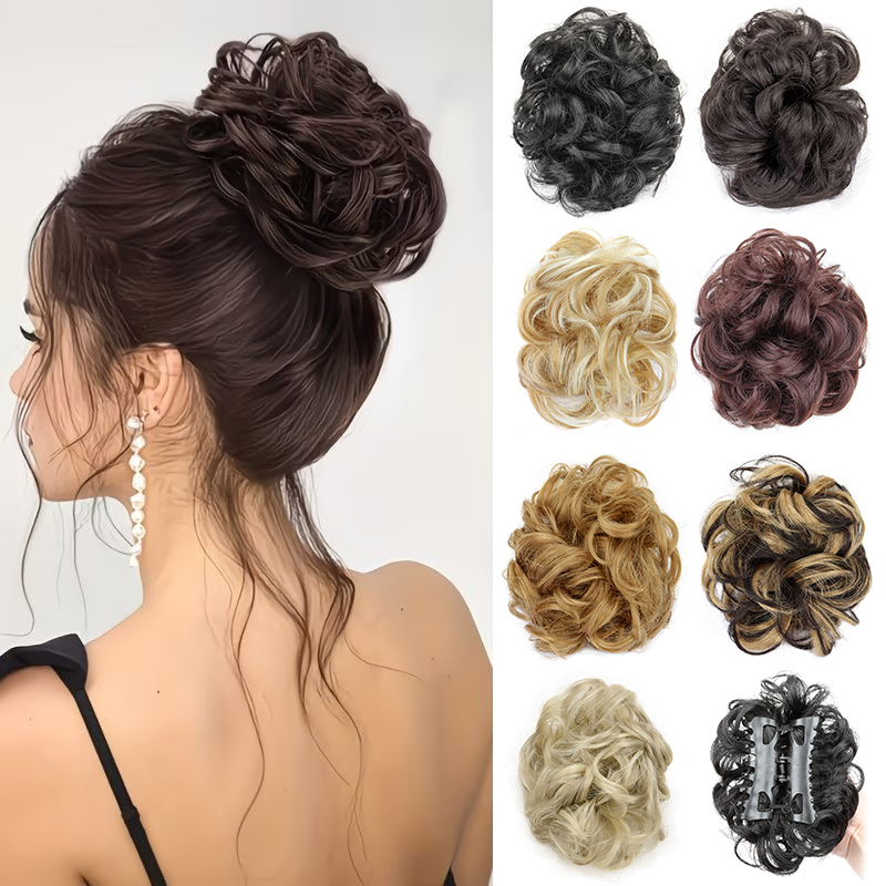 合成素材のメッシーバン、ショートカーリー、爪留め式、エレガン - Claw Clip Messy Bun Hair Piece のレビューと価格