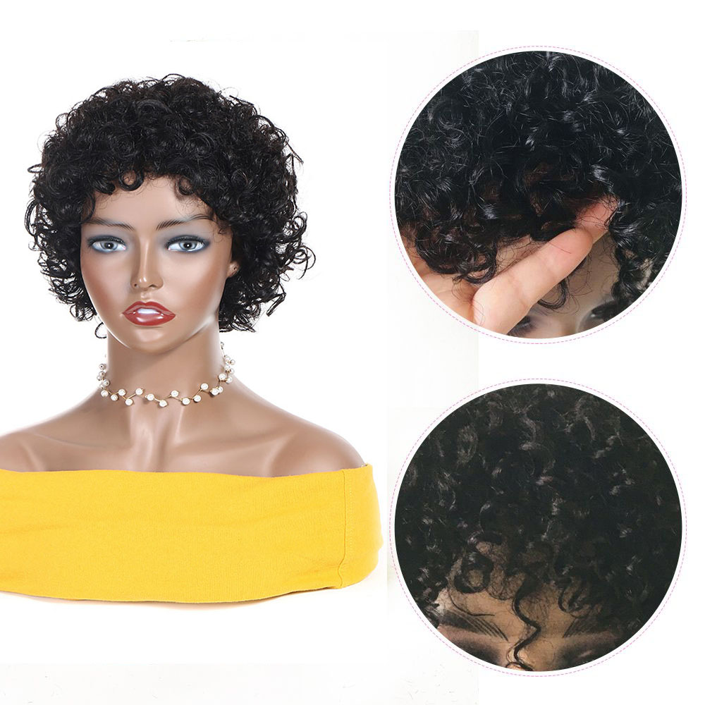 ショートピクシーカットウィッグカーリー人毛ウィッグ安いアフロ - Short Pixie Cut Wig Human Hair Cheap のレビューと価格