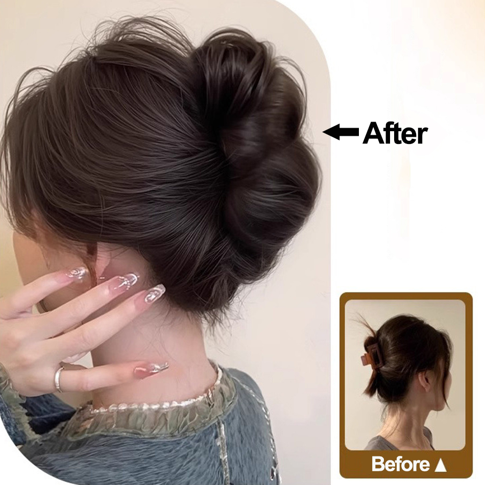 合成メッシーおだんごヘアピース爪クリップポニーテールエクステ - Claw Clip Messy Bun Hair Piece のレビューと価格