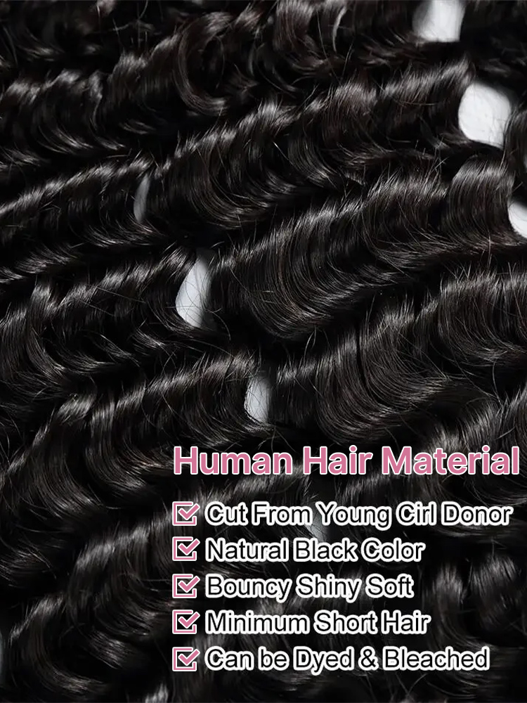 250密度ディープウェーブ4x4レースクロージャー人毛ウィッ - Water Wave Bulk Human Hair For Braiding のレビューと価格