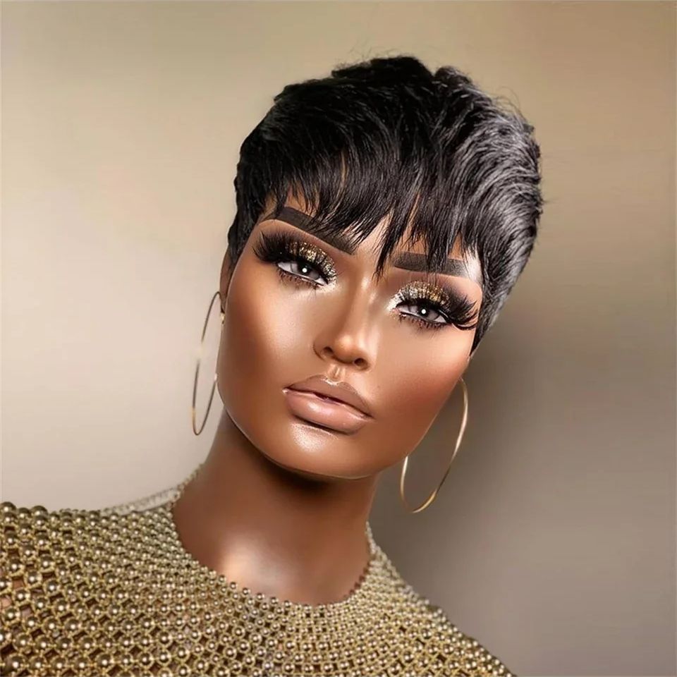ショートストレートボブウィッグピクシーカットかつら人毛黒人女 - Short Pixie Cut Wig Human Hair Cheap のレビューと価格