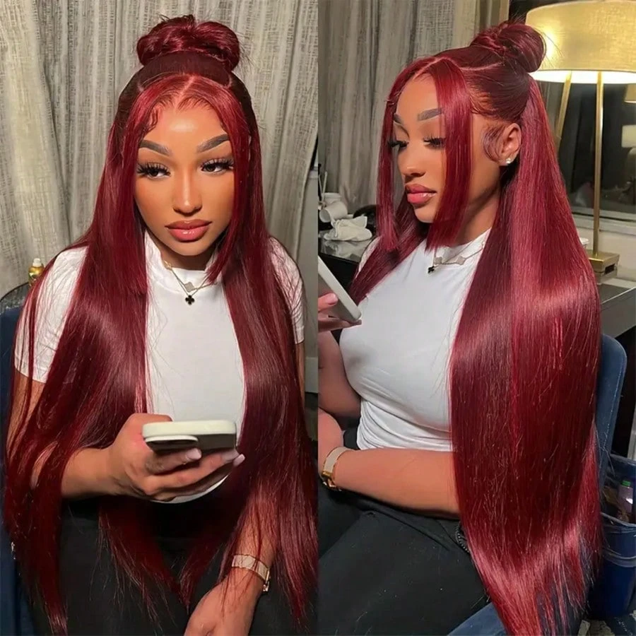 200密度99Jバーガンディ13X6 HDレースフロント人毛 - Hd Lace Frontal Wig Human Hair Pre Plucked のレビューと価格
