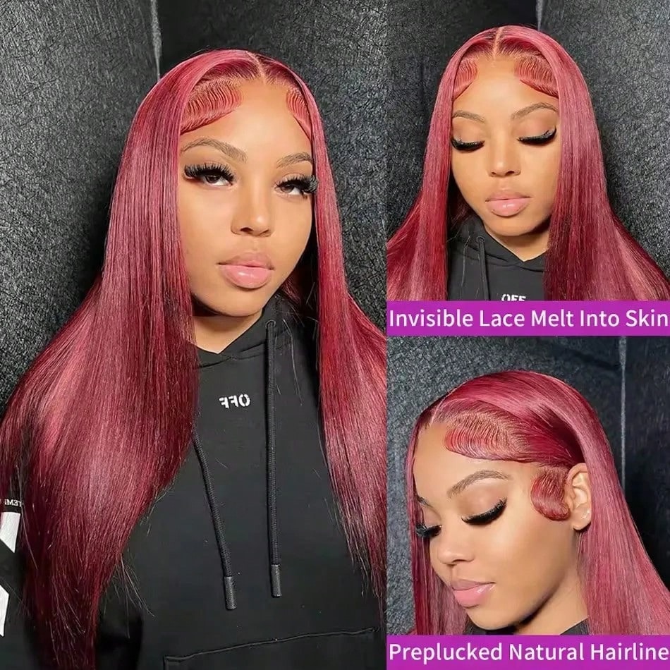 200密度99Jバーガンディ13X6 HDレースフロント人毛 - Hd Lace Frontal Wig Human Hair Pre Plucked のレビューと価格