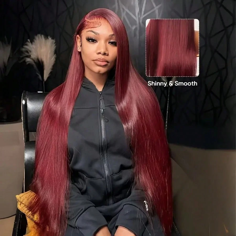 200密度99Jバーガンディ13X6 HDレースフロント人毛 - Hd Lace Frontal Wig Human Hair Pre Plucked のレビューと価格