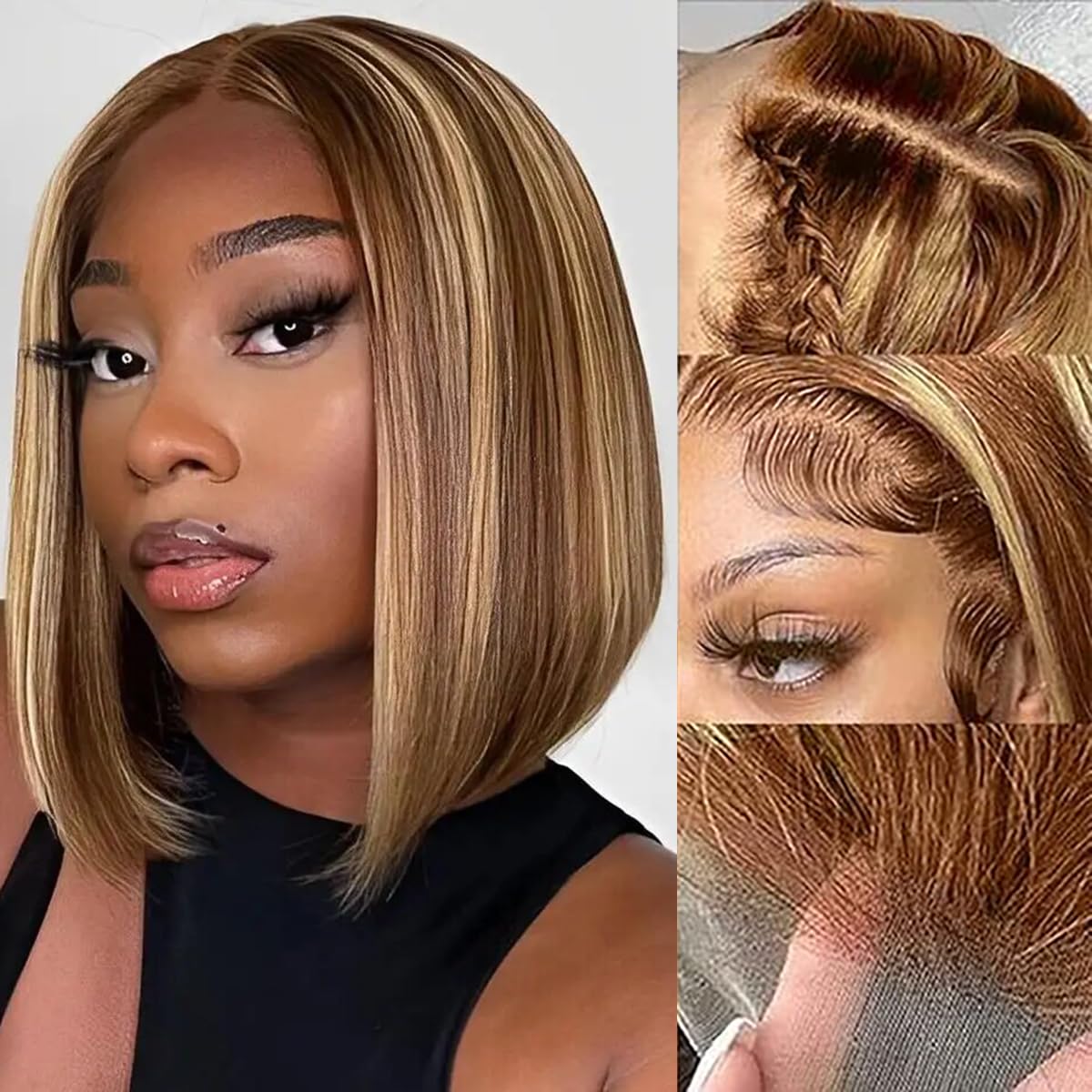 ボブウィッグ 人毛 13x4 HDレースフロント ショートス - Pre Parted 13X4 Lace Front Bob Wig のレビューと価格