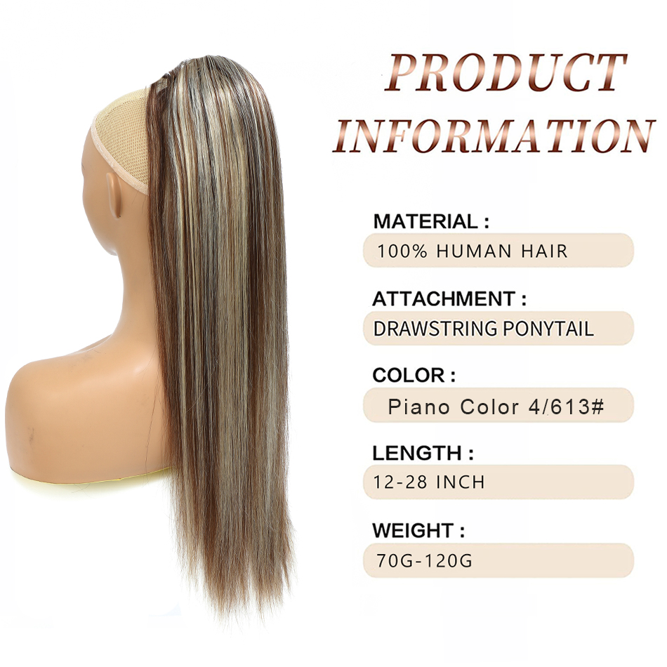 SOVO 巾着ポニーテール人毛ストレートヨーロッパブロンドハ - Seamless Clip In Hair Extensions Human Hair のレビューと価格