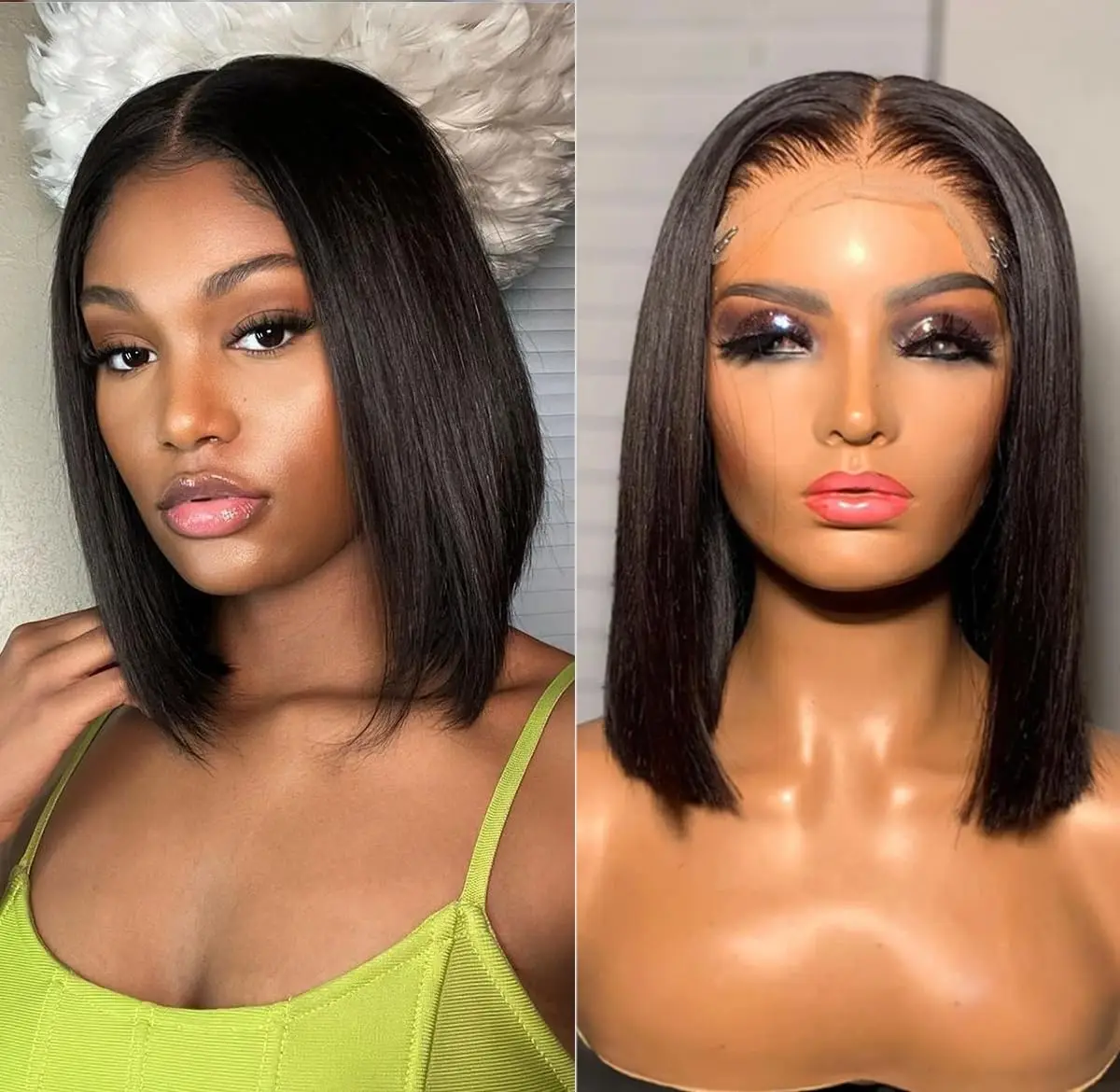 ストレート ショート ボブウィッグ 人毛 13x6x1 T  - Glueless Wear And Go Human Hair Wig のレビューと価格