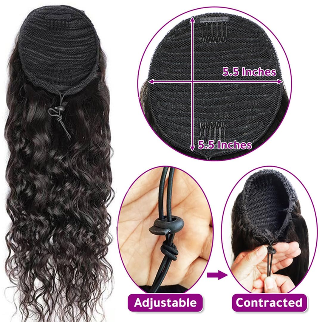 水波状ポニーテール人毛エクステ、巻き付けポニーテール、ドロー - Seamless Clip In Hair Extensions Human Hair のレビューと価格