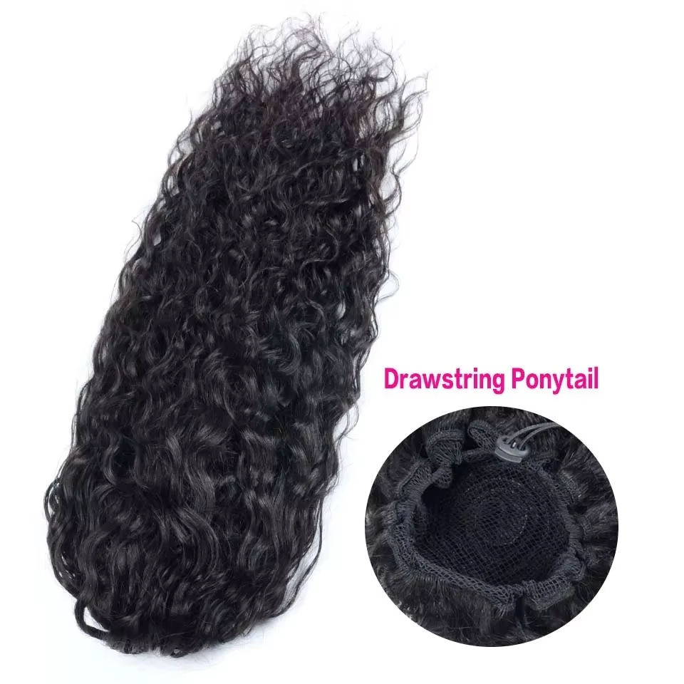 水波状ポニーテール人毛エクステ、巻き付けポニーテール、ドロー - Seamless Clip In Hair Extensions Human Hair のレビューと価格