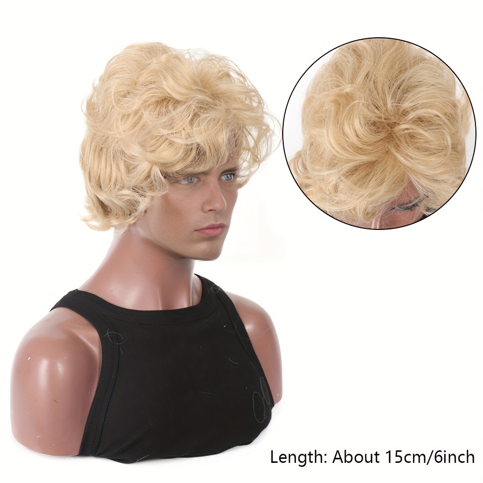 メンズブロンドウィッグショート波状ふわふわ合成ウィッグコスチ - Synthetic Wigs のレビューと価格