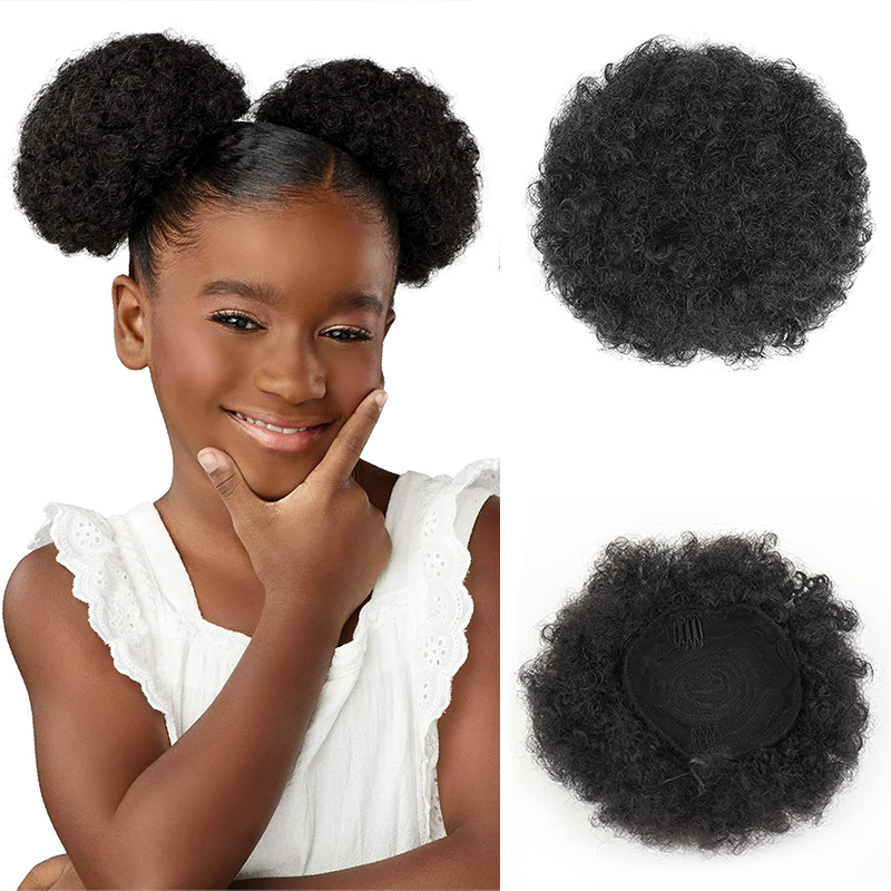 小さな女の子と女性のための合成アフロパフ巾着ポニーテール、小 - Drawstring Afro Curly Puff Ponytail のレビューと価格