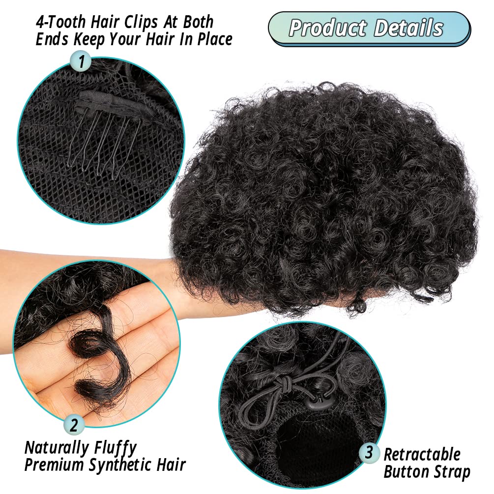 黒人女性のためのパフドローストリング,短い巻き毛のアフロポニ - Drawstring Afro Curly Puff Ponytail のレビューと価格