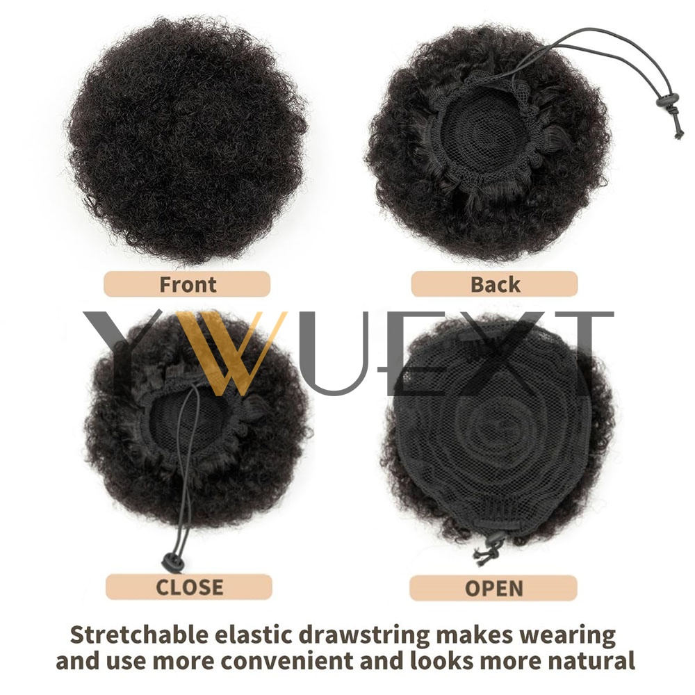 アフロパフドローストリングポニーテール人毛エクステンション黒 - Drawstring Afro Curly Puff Ponytail のレビューと価格