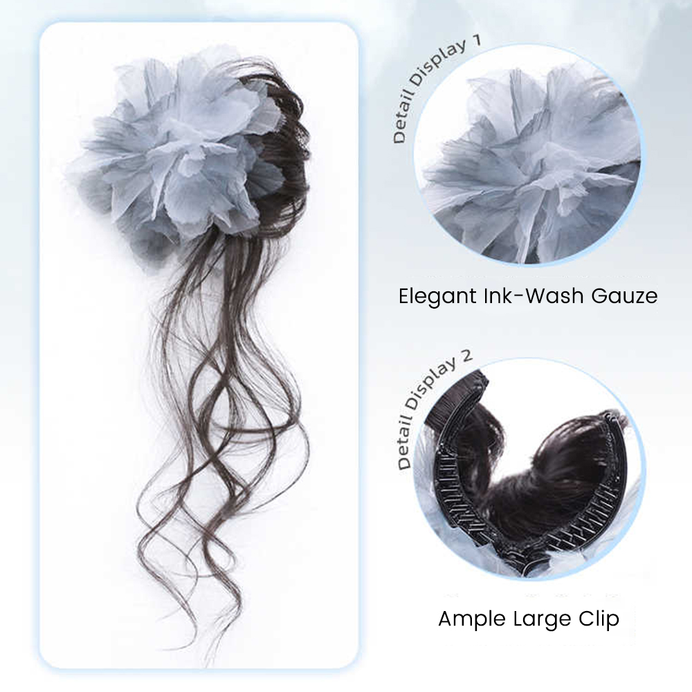 合成ショートウェーブカーリーフラワーメッシーエレガントバンヘ - Claw Clip Messy Bun Hair Piece のレビューと価格