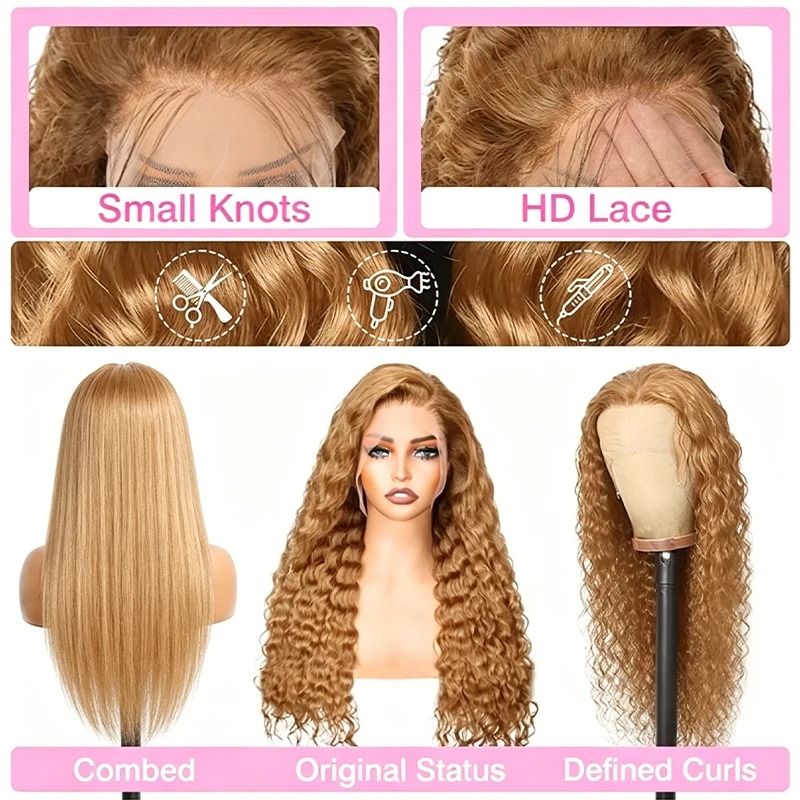 34インチ、38インチ ハニーブロンドウィッグ 人毛 ディー - Lace Front Wigs のレビューと価格