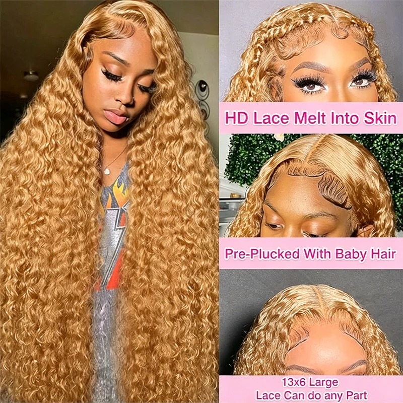 34インチ、38インチ ハニーブロンドウィッグ 人毛 ディー - Lace Front Wigs のレビューと価格
