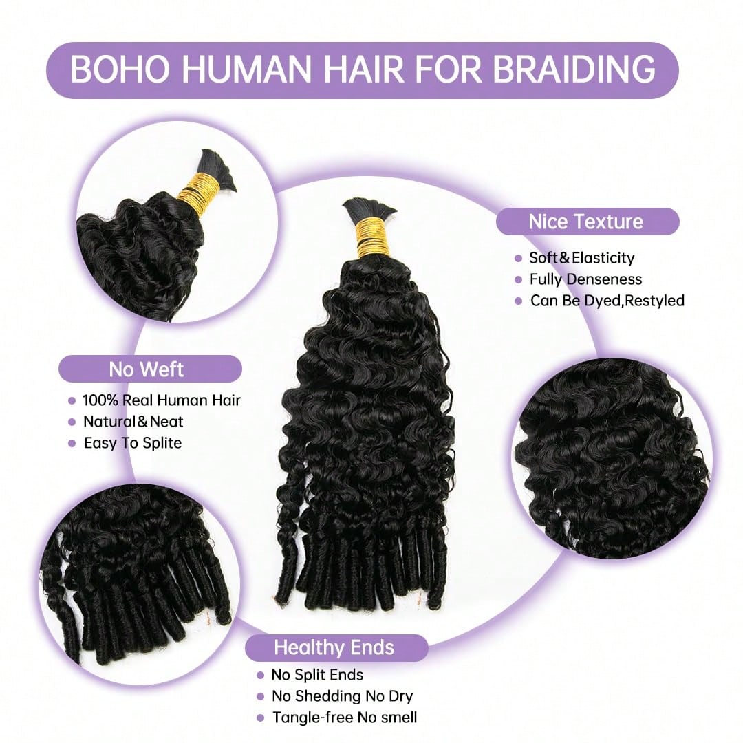 スマイルガール バーマンカーリー人毛バルク12A 編み込みヘ - Water Wave Bulk Human Hair For Braiding のレビューと価格