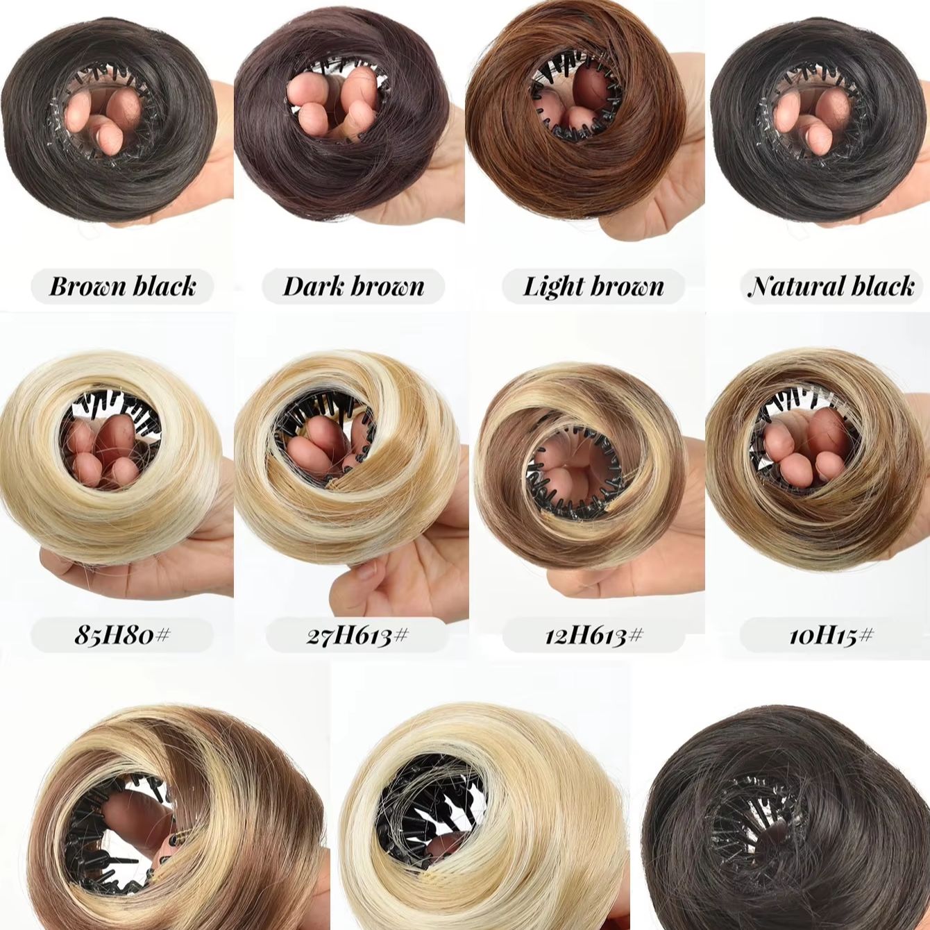 合成ミニクロークリップ付きメッシーヘアバン、ドーナツアップヘ - Claw Clip Messy Bun Hair Piece のレビューと価格