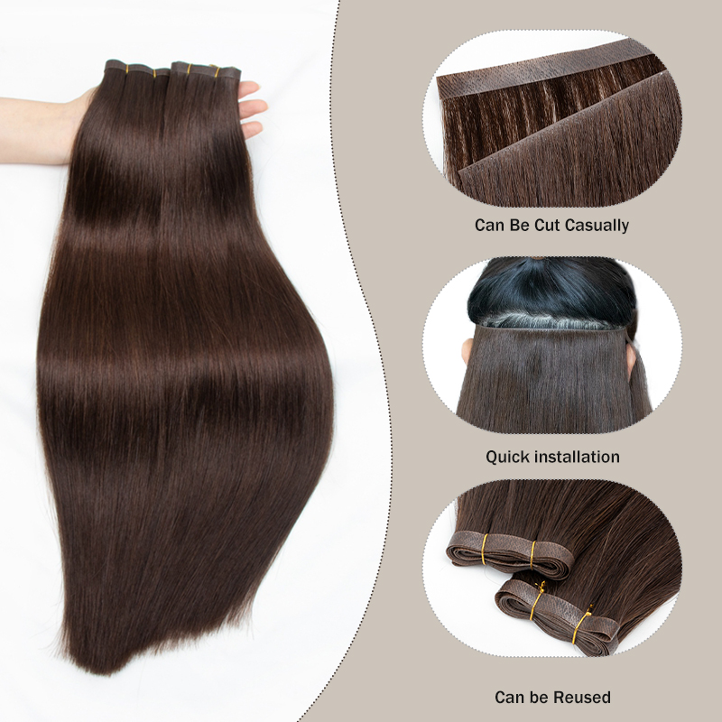 目に見えないロングテープPUウェフト人毛束、本物の自然な髪、 - Invisible Tape In Extensions Real Hair のレビューと価格