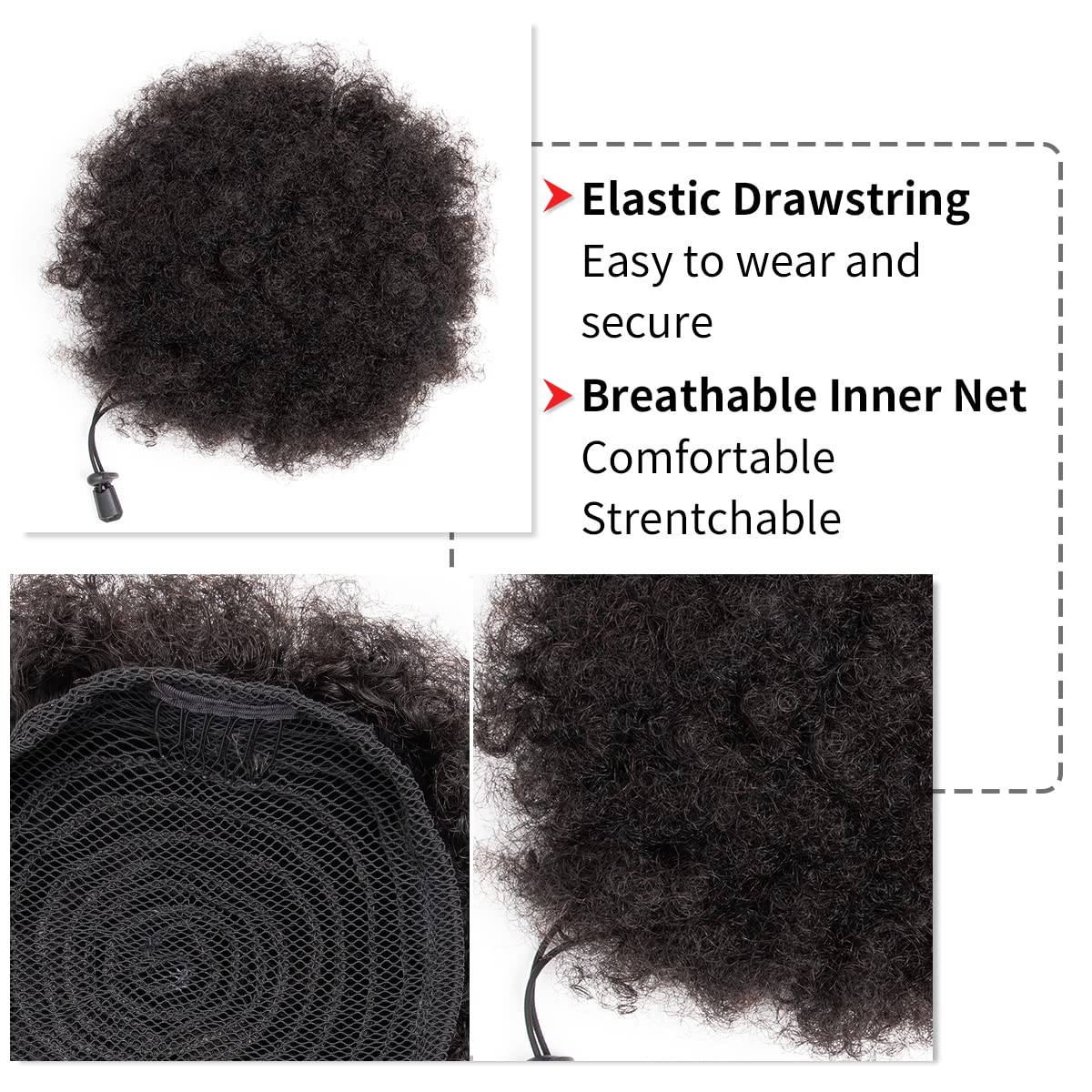 アフロキンキーパフ 100%人毛 バンズ ポニーテール 12 - Drawstring Afro Curly Puff Ponytail のレビューと価格